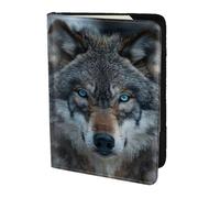 Blue Eyes Wolf print Leather Card Case Travel Accessories Passport Holder Cover Wallet for Women Men, Black, One Size