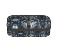Blue Eyes Wolf Print Pencil Case,Large Capacity Pencil Case,Multi-Purpose Makeup Pouch with Zipper