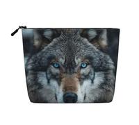Blue Eyes Wolf Print Portable Makeup Bag for Women Large-Capacity Travel Toiletry Organizer Pouch