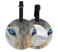 Blue Eyes Wolf Print Round Luggage Tag 10 Cm, Pu Leather Suitcase Label, Luggage Tags for Cruise Ships Suitcase Tags Beach Malibu Print Privacy Cover Id Label