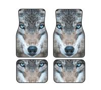 Blue Eyes Wolf Print Versatile Car Accessory Floor Mats 4-Piece Set Waterproof Anti-Slip Sedans Trucks