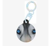 Blue Eyes Wolf Round Acrylic Pet Tag â€“ Durable and Stylish Pet Identification Tag with Colorful Chain for Dogs and Cats