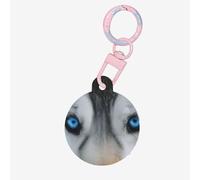 Blue Eyes Wolf Round Acrylic Pet Tag â€“ Durable and Stylish Pet Identification Tag with Colorful Chain for Dogs and Cats