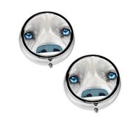 Blue Eyes Wolf Round Pill Box Compact 3 Compartment Metal Pill Organizer with Print Design, Portable Travel Medication Case for Daily