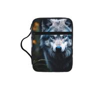 Blue Eyes Wolf1 Print Book Protector Holder Case, Study Bible Carrying Case With Multiple Internal Compartments