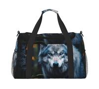 Blue Eyes Wolf1 print Carry on Luggage for Women Men Shoulder Weekender Crossbody Bag for Yoga Travel Must Haves, Black, One Size