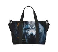 Blue Eyes Wolf1 print Gym Bag for Women,Carry on Weekender Overnight Duffle Bag,Personal Item Tote Bag, Black, One Size