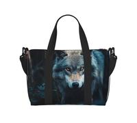 Blue Eyes Wolf2 print Gym Bag for Women, Weekender Overnight Bag,Personal Item Bag, shoulder Bag for Women Men, Black, One Size