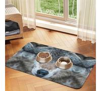 Blue Eyes Wolfprint Pet Absorbent Leather Tablecloth,Wipe Clean Quick Dry,Food Mat For Small Animals