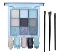 Blue Eyeshadow Palette & 3 Shadow Brushes for Women - Light Glitter Makeup for Parties and Nights Out