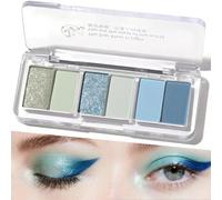 Blue Eyeshadow Palette 6 Colours - Highly Pigmented Green, Light & Navy Blue Shades with Glitter. Perfect for Women, Long-Lasting & Vibrant Pigmentation for Stunning Eye Looks