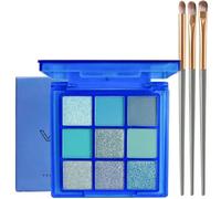 Blue Eyeshadow Palette, Glitter Eye Make-Up, Navy Smoky Shimmer Matte Highly Pigmented Blendable Halloween Shadow Pallets for Women With 3 Brushes