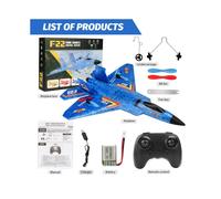 (Blue) F22 Raptor RC Plane 2.4G 2CH Remote Control Flying Glider With LED Lights EPP Foam Airplane Toys For