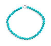 Blue Faceted Stabilized Turquoise Round Gem Stone 10MM Bead Strand Necklace Western Jewelry For Women Silver Plated Clasp 19 Inch