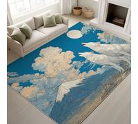 Blue Fade Resistant Printed Rugs White Wolf Mount Moonlight Forest Durable Rugs Detailed Illustration Surreal Anime Rug Mural Fantasy Nature Non-Slip 60 x 90 cm for Bedroom or Study