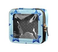 Blue Fake Sequin Stars Clear Makeup Organizer Bag Travel Toiletry Bag Portable Make Up Organizer for Women