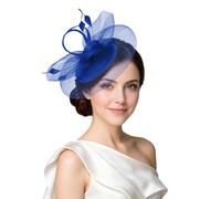 Blue Fascinators for Weddings, Champagne Feather Mesh Headband Hat, Elegant Hair Accessories for Mother of the Bride, Royal Ascot Ladies Day 2026 & Vintage Tea Party