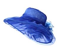 Blue Fascinators for Weddings Womens Derby Church Hat Elegant Double-Layer Organza Wide Brim Flower Fascinators Dress Bridal Tea Party Wedding Sun Hats for Cocktail
