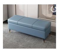 Blue Faux Leather Storage Ottoman - Rectangular Entryway Bench with Cushion Extra Long Foot of Bed Storage Chest Stylish Living Room Furniture 60cm