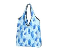 Blue Feather 1 Print Reusable Grocery Bags Shopping Bags - Foldable Grocery Bag Tote Bag with Handles, Black, 2 PCS