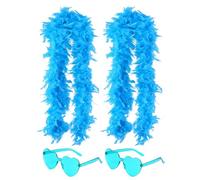 Blue Feather Boa Multipack, Lake Blue Feather Boas with Heart Accessories, Costume Accessories for Dance Performances and Themed Parties, Four Piece Set with Elegant Feather Design