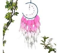 Blue Feather Dreamcatcher, Blue Feather Led Moon Decor, Handmade Led Dream Catchers, Dreamcatchers Ornaments Craft for Kids Family Friends Fowybe