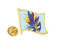 Blue Feather Head Happy Carnival Of Venice Golden Metal Flag Lapel Pin Badge