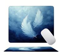 Blue Feather Mouse Mat 20 x 15 cm Ultra Thin, with Stitched Edges Office Mouse Pad, Non-Slip Rubber Base, Waterproof & Washable, Home Desk Accessories, Aesthetic with Design Mousepad 200x150mm s0z-368