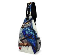 Blue Feather Owls Paintings Women Men Daypack Small Sling Bag Casual Chest Bag For Travel Camping Running