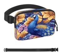 Blue Feather Peacock Fanny Packs for Women Men, Crossbody Belt Bag with Zipper Pockets,Waterproof Waist Packs with Adjustable Strap for Workout Running Traveling Hiking, Multicolor, One Size