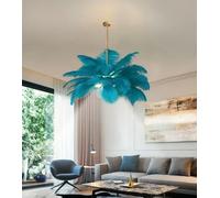 Blue Feather Pendant Light - Nordic Chandelier with LED 4500K Ceiling Spotlight Romantic Hanging Lamp Shade for Living Room Bedroom Kids Room Dining Room - 80cm