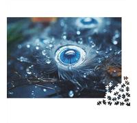 Blue Feather with Water Drops 1000-Piece Puzzle for Adults, 70x50cm/1000pcs; for An Enjoyable Break at The Table; White Cardboard for Cleaner Sorting