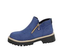Blue Females All-Round Trendy Round Toe Side Zipper Large Measurements Autumn Winter Era Cozy Height Boost Thick Platform Ankle Boots for Leisure Outings