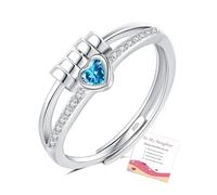 Blue Fidget Ring for Daughter, Adjustable Heart Ring for Girls with Cubic Zirconia, Silver Anxiety Rings Sterling Silver Anxiety Rings for Women, Daughter Birthday Gifts Christmas Gifts for Her