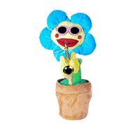 (Blue, Fillet) Dancing Sunflower With Sax 35cm Electronic Singing Toy 80 Songs Swinging Plant Pot