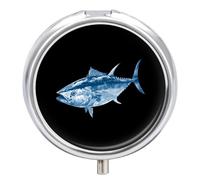 Blue Fin Tuna Fish Round Pill Box Organiser 3 Compartment Medicine Case