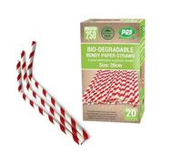 Blue Finch 250 Bendy Red and White Stripe Paper Drinking Straws for Party, Wedding, Restaurant, Juice, Coffee, Crafts and Cold Drinks - Biodegradable Eco 8" (20cm) Approx