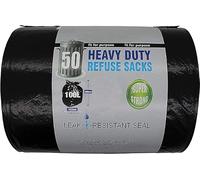 Blue Finch Trade Heavy Duty Refuse Sack 100L Heavy Duty XL Super Strong Bin Bags Rubble Bags 50 Black Bin Bags In One Roll Perfect for Household, Office, Garden, Commercial, DIY, Caterers, Builders