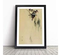 Blue Finches Birds Japanese Oriental Art | Framed Wall Art Print | Modern Home Decor Picture | Ready to Hang Artwork for Living Room, Bedroom, Kitchen or Office | Multiple Sizes