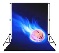 Blue Fire Basketball Ball Print Photo Studio Background 5x7ft Soft Photo Backdrop Curtain For Studio Content Creator Equipment