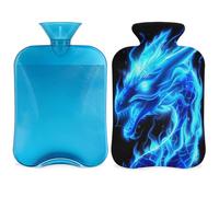 Blue Fire Chinese Dragon Hot Water Bottle with Cover, Animal Dragon 2L Hot Water Bag for Pain Relief, Neck Soft and Shoulder, Hand Feet Warmer, Hot and Cold Compress for Adult Kids