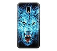Blue Fire Grim Wolf Case Cover For Samsung Galaxy J3 (2018), J3 Star, J3 V 3rd Gen, J3 Orbit, J3 Achieve, Express Prime 3, Amp Prime 3