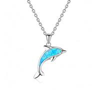 Blue fire Opal Dolphin Pendants 100% Solid Rainbow Birthstone Animal Necklace Women Choker Gifts Made in China