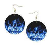 Blue Fire Printed Faux Leather Earrings Set For Women, 1 Pair Lightweight Dangle Drop Pierced Earrings Jewelry Gifts For Women