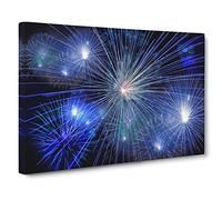 Blue Fireworks at Night No.6 Canvas Print | Gallery Wrapped 30mm Frame Wall Art | 24x16 inches | Ready to Hang | Modern Picture | Living Room Bedroom Lounge Office