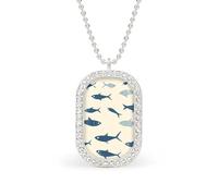 Blue Fish Cream Pattern Pendant Necklace Fashion Jewelry Square Pendant with White Drill Border One Size
