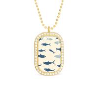 Blue Fish Cream Pattern Pendant Necklace Fashion Jewelry Square Pendant with White Drill Border One Size
