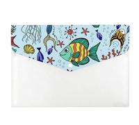 Blue Fish Folder, Envelope Folders A4, Important Document Folder, Classroom Essentials for Teachers A4 Clear Plastic Wallets, Document File with Snap Button, Bag for School Office Home Travel