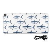 Blue Fish Leather Heated Gaming Mouse Pad 31.5 x 13 in Non Slip Desk Matt for Office Table Writing,Study