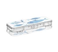 Blue Fish Plastic Pencil Box Double-Deck Pen Storage Containers For Stationery With Snap-Tight Lid